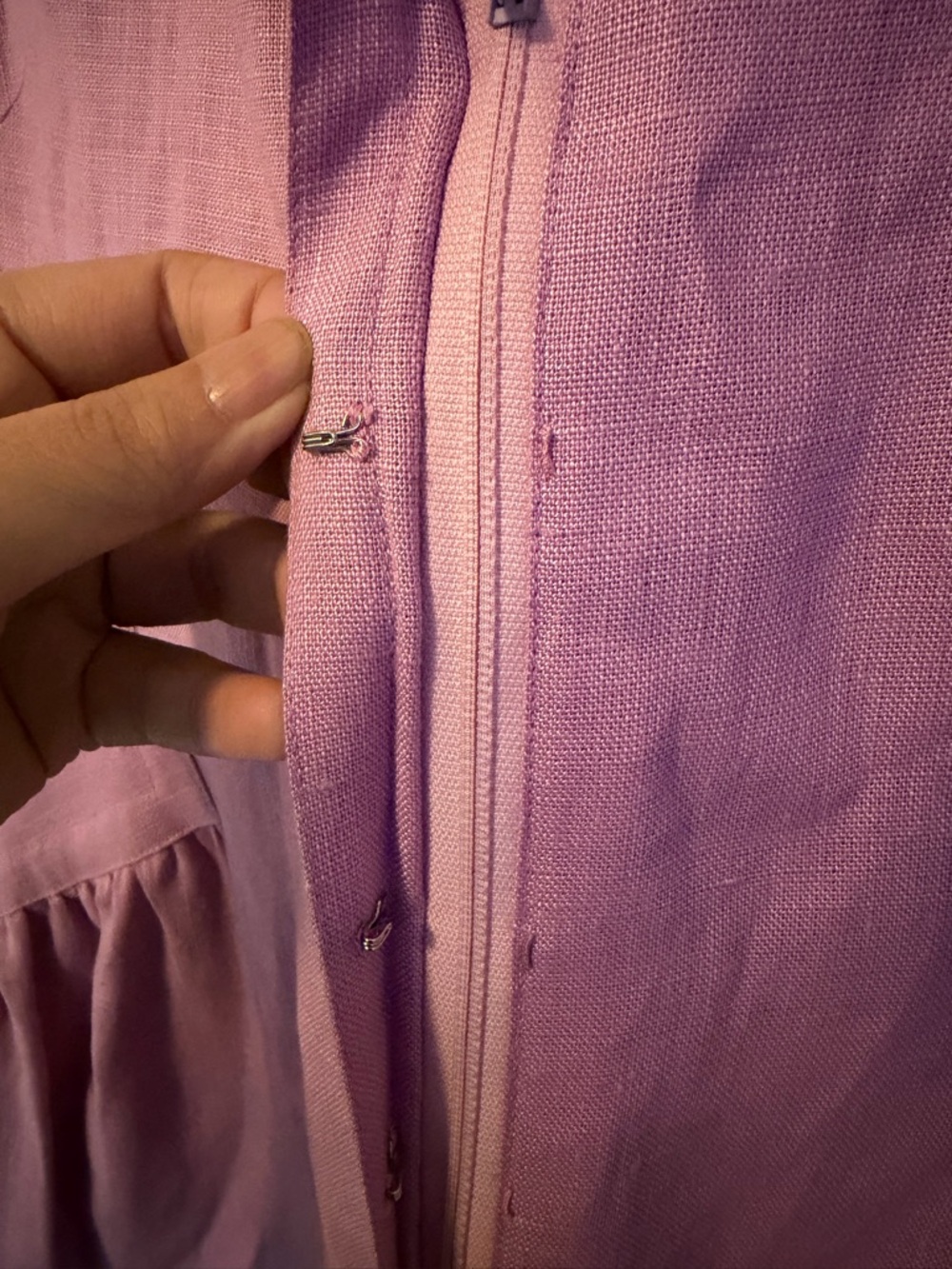 Vintage Adele Simpson Linen Dress Size 10 Pink Midi Tailored Short Sleeve - Picture 4 of 7